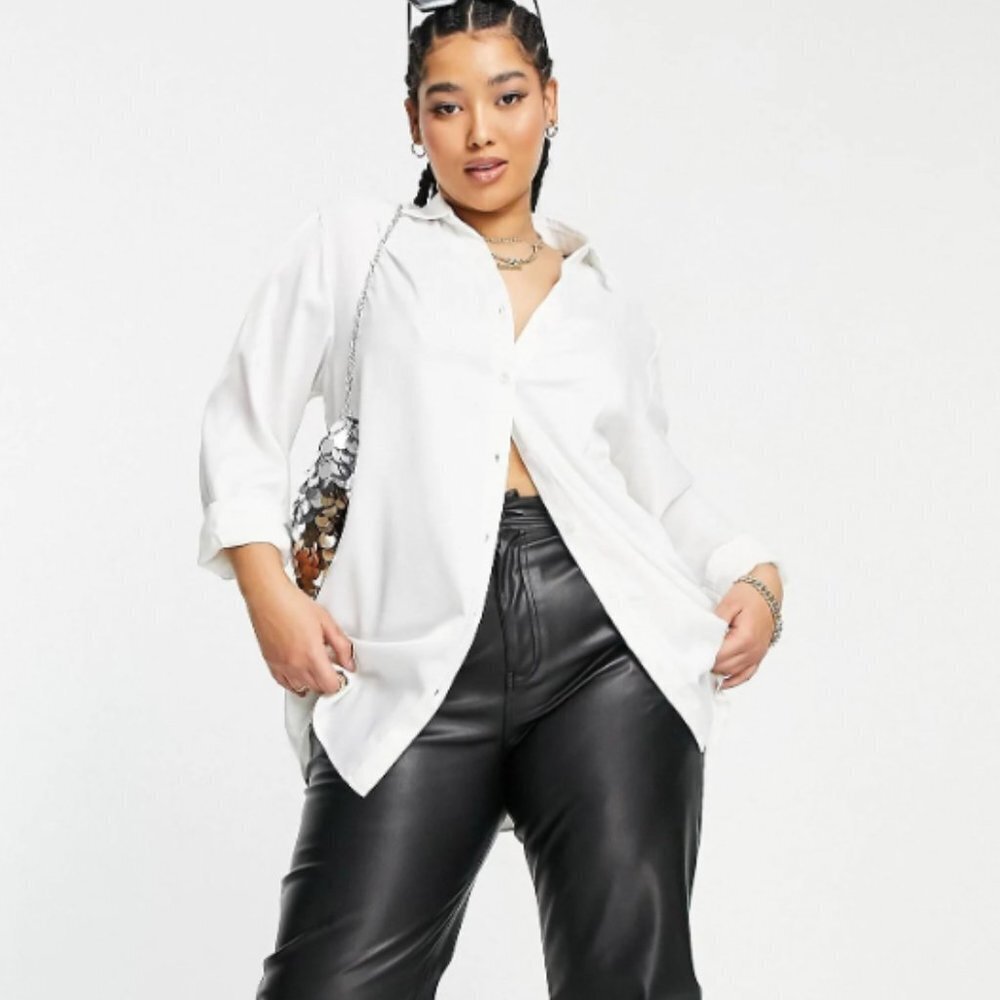 Extro & Vert Women's Plus Satin Button Up Shirt - 18